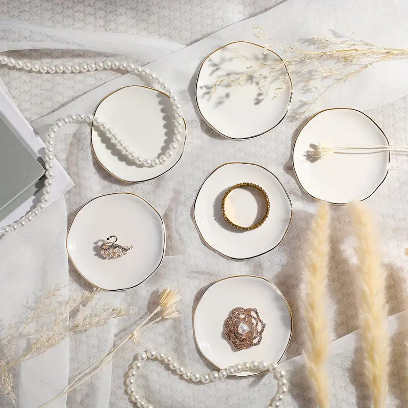 Gold-trimmed White Ceramic Ring Dish