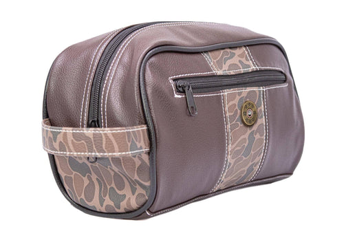 Shot Shell Brown Pebble Old School Camo Men's Toiletry Dopp Bag.