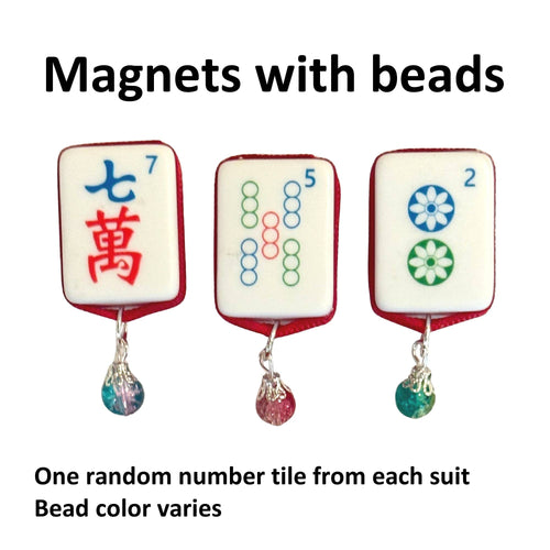 Upcycled Mahjong Tile Magnets Set of 3, Festive Tassel Bead