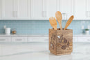 Mango Wood with Laser and Metal inlay leaf design Utensil Holder