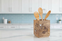 Mango Wood with Laser and Metal inlay leaf design Utensil Holder
