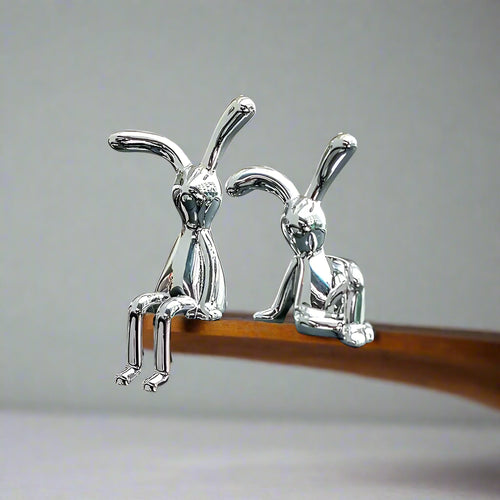 Chrome Bunny Figurines, Set of 2