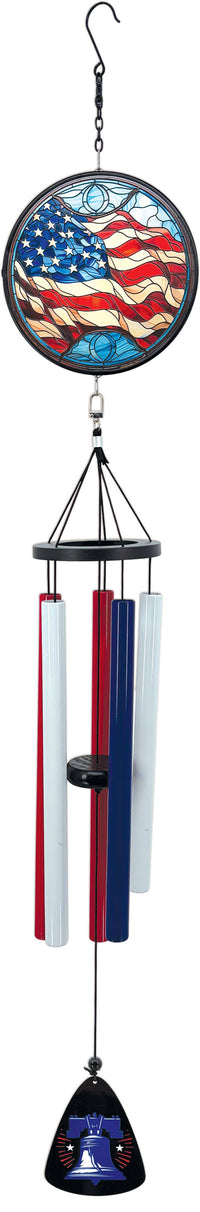 USA Flag Stain Glass with Liberty Bell Wind Chime 40in.