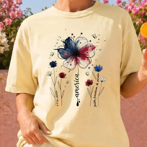 America Floral (Faith, Freedom and Pride) T-Shirts