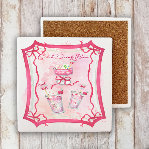 Mahjong Crack Drink Bam pink Stone Coaster