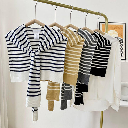 STRIPED KNITTED OUTER SHAWL_CWASC0758