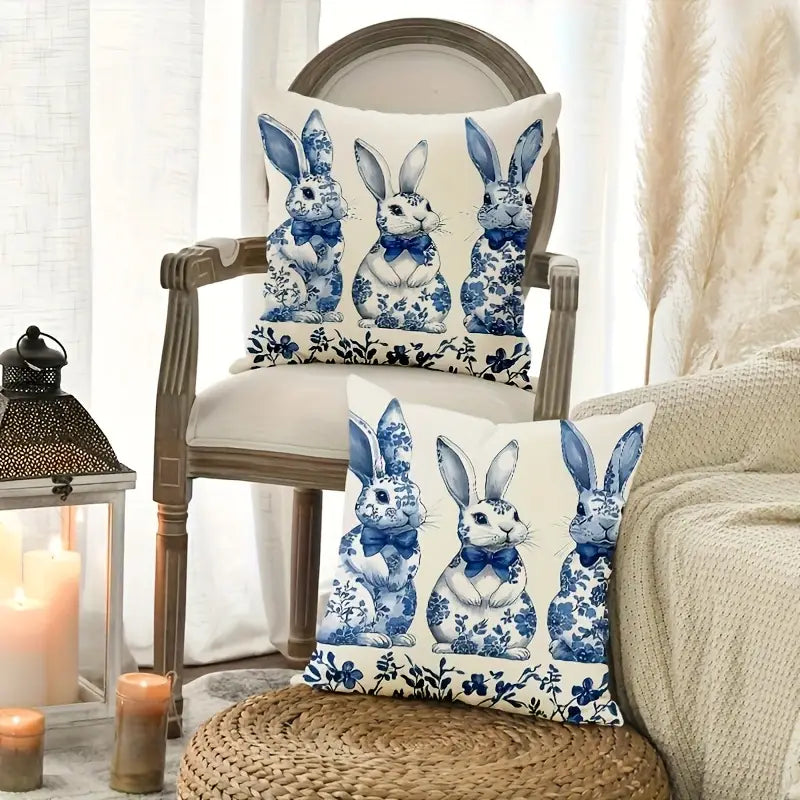 Blue and White Bunny Pillow Covers