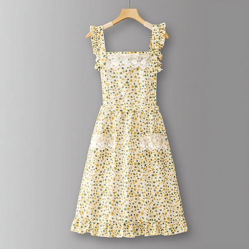 Floral Lace Trim Kitchen Apron for Women_CWMM6594