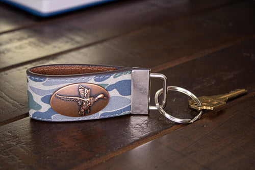Mallard Hunting Old School Camo Leather Loop Keychain.