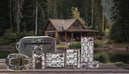 Mallard Men's Magnetic Front Pocket Old School Camo Leather Wallet.