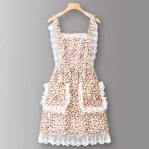 Floral Lace Trim Kitchen Apron for Women_CWMM6594