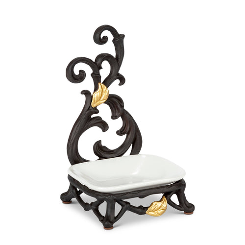 Gold Leaf Metal Spoon Rest w/ Stoneware Dish
