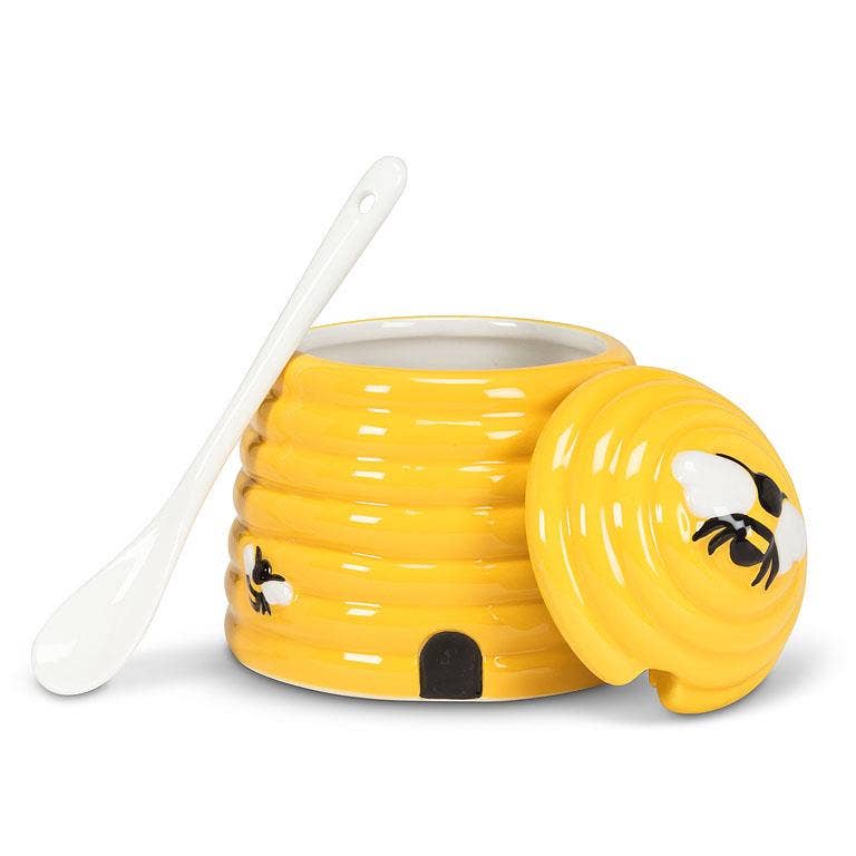 Beehive Covered Jar with Spoon-4"H