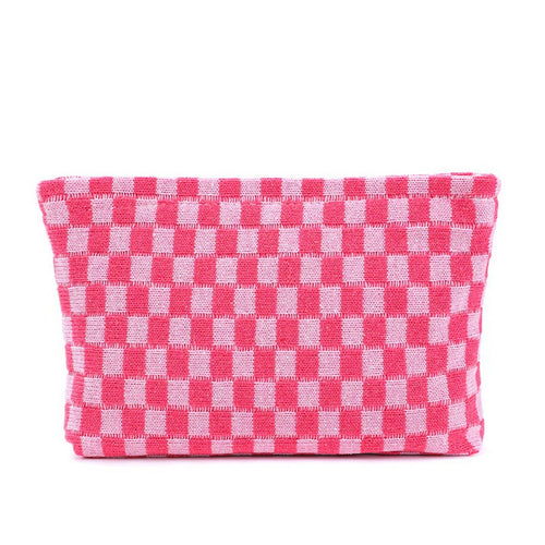 KNITTED CHECKERBOARD MAKEUP BAG PEN BAG_CWAB1210