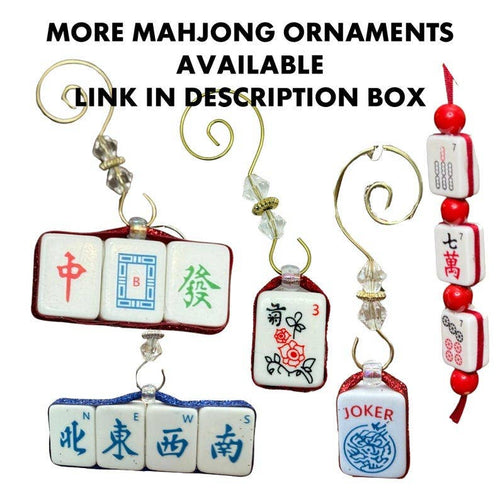Pink Mahjong Joker Ornaments, Mahj Christmas Set of 4, Authentic Mahjong Tile, Mahjong Lover Christmas Gift for her, club ornament exchange
