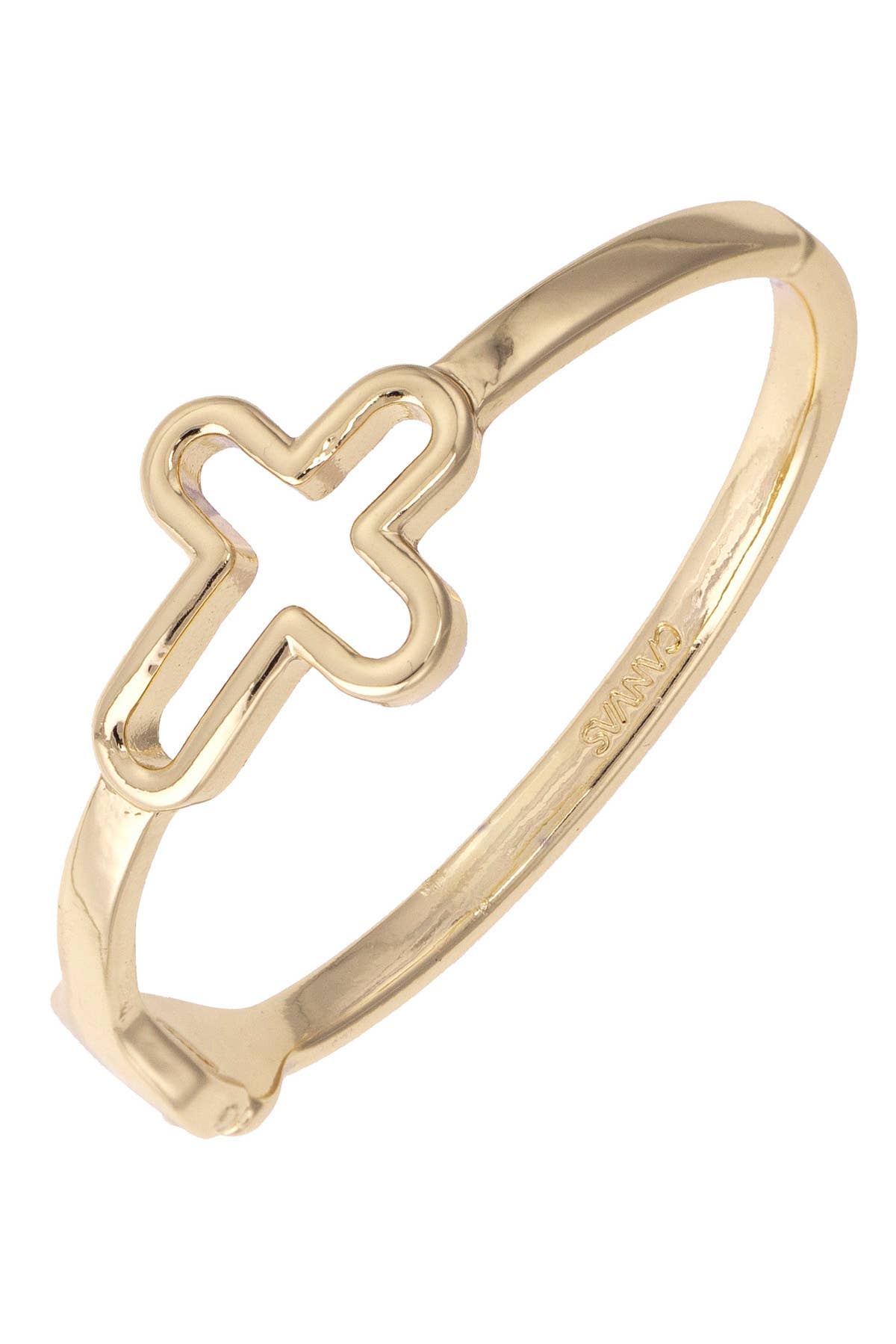 Open Cross Hinge Bangle in Shiny Gold