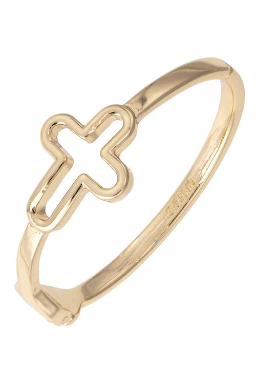 Open Cross Hinge Bangle in Shiny Gold