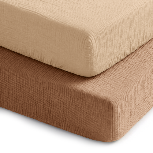 Muslin Cotton Fitted Crib Sheet, 2 Pack by Comfy Cubs
