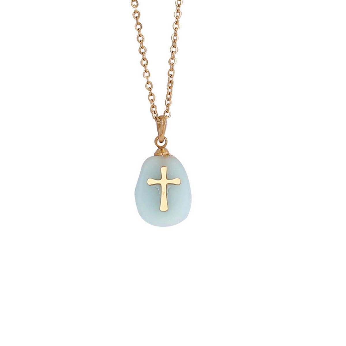 WOMEN NATURAL STONE CROSS NECKLACE_CWAJE0630