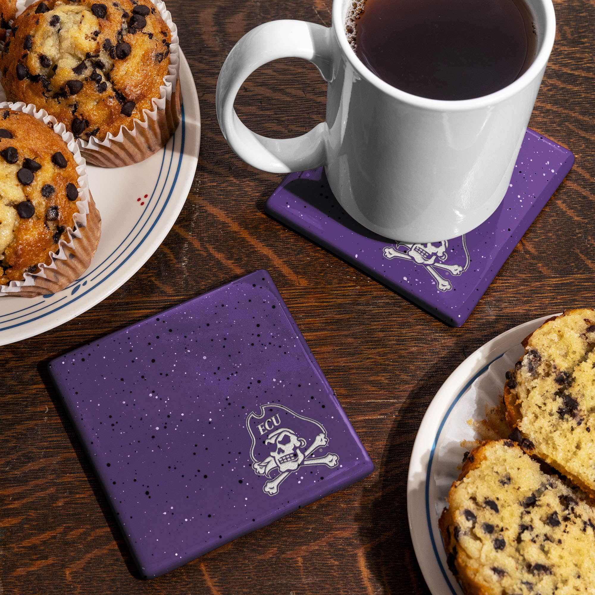 NCAA  East Carolina Pirates Purple Laser Engr.   Coaster