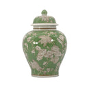 Green & White  Floral Peony Chinoiserie Jar 12"