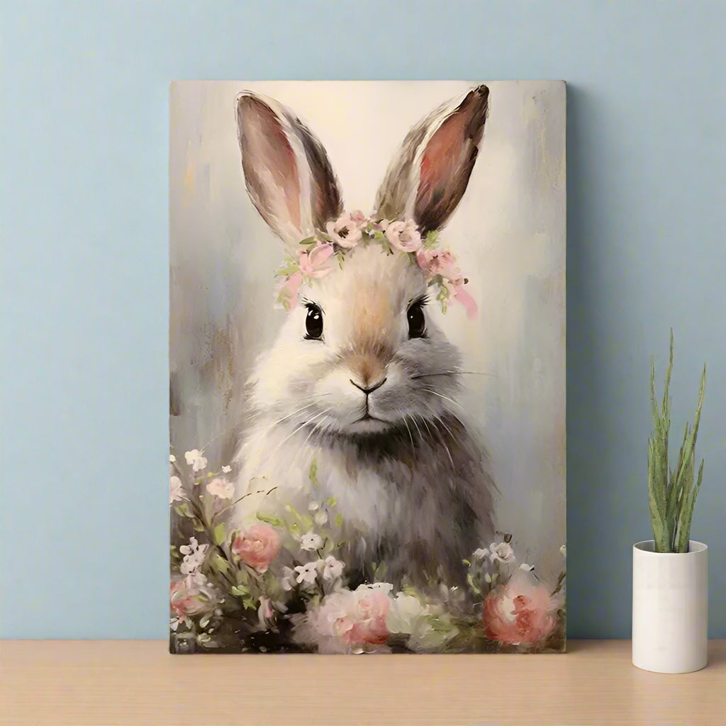 Bunny with Peony Crown Print