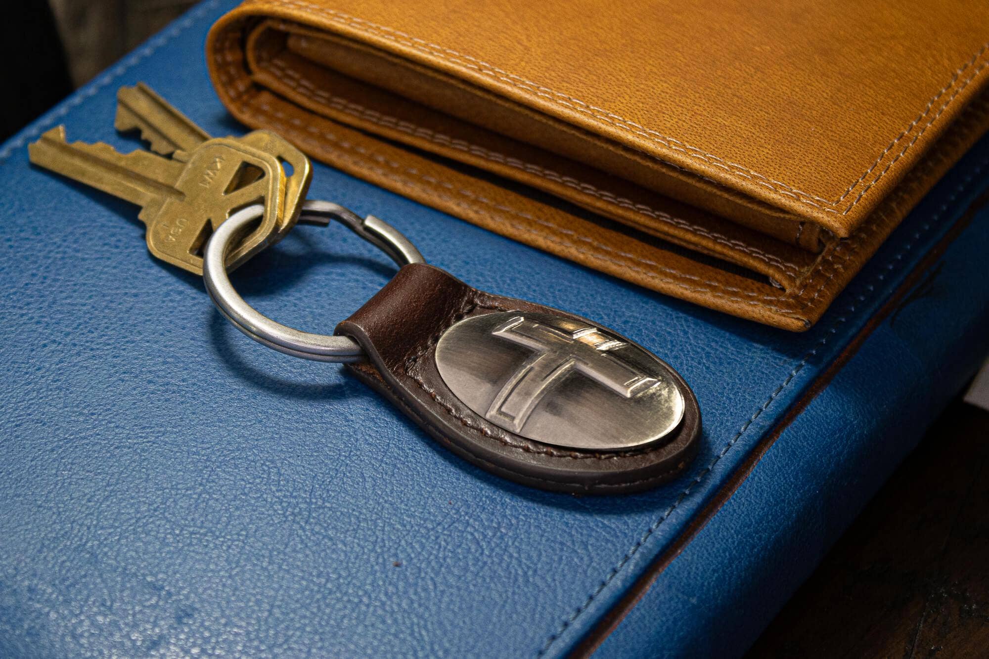 Christian Cross Oval Leather Keychain