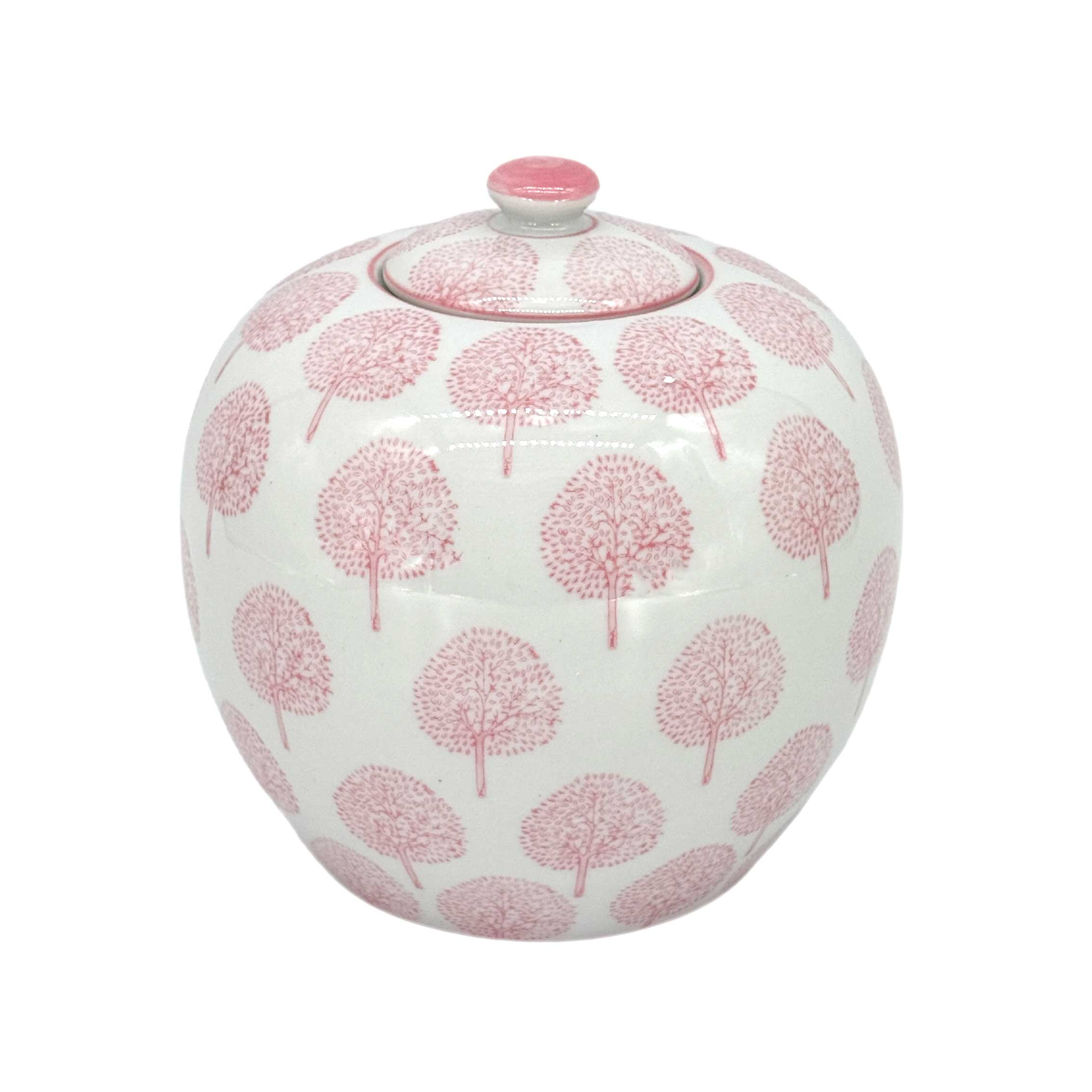 Pink & White Floral Chinoiserie Ginger Jar 8"