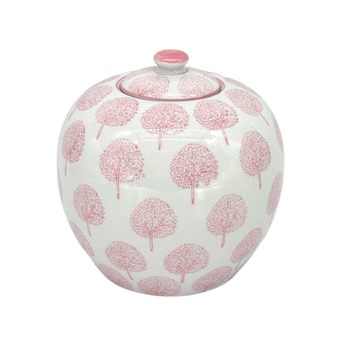 Pink & White Floral Chinoiserie Ginger Jar 8"