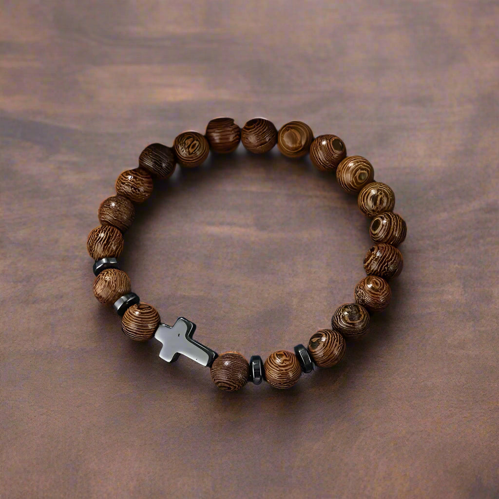 Wooden Bead Cross Bracelet