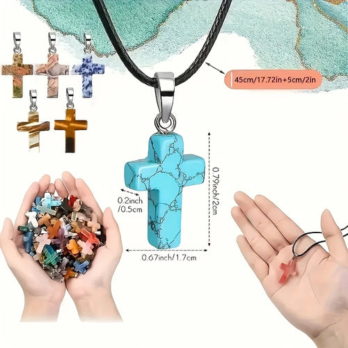 Natural Stone Cross Pendent Necklaces