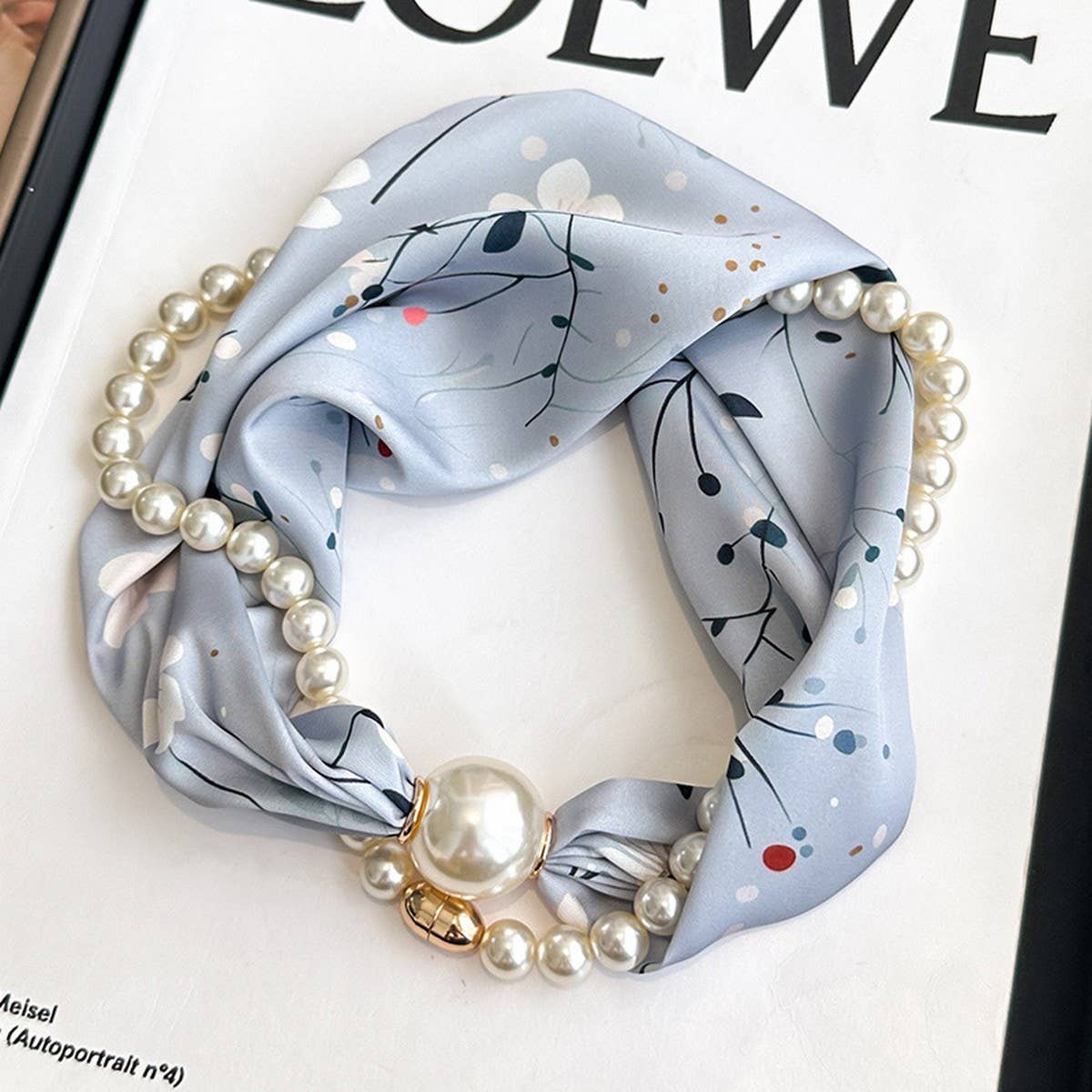 Pearl Magnetic Skinny Silk Neck Scarf_CWASC03931