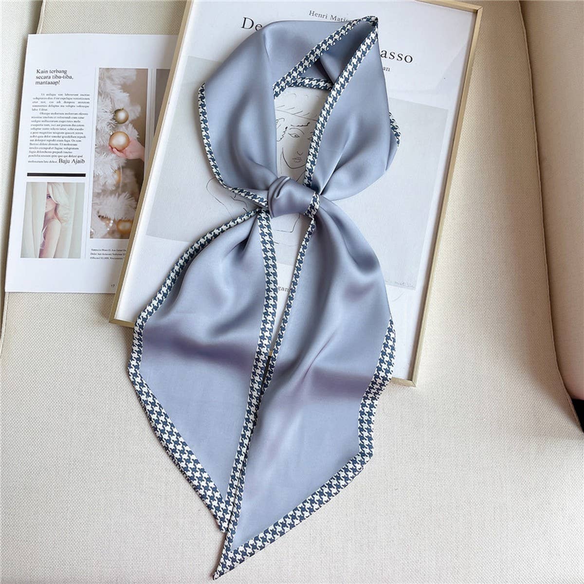 THIN SIMPLE GEOMETRIC LONG SILK HEAD SCARF_CWASC1521