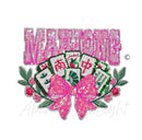 Pink Bow Mahjong Tiles Sequins Patch - Large