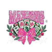 Pink Bow Mahjong Tiles Sequins Patch - Large