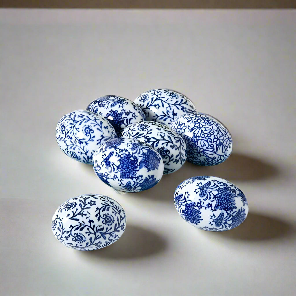 Blue and White Porcelain Eggs Set of 3