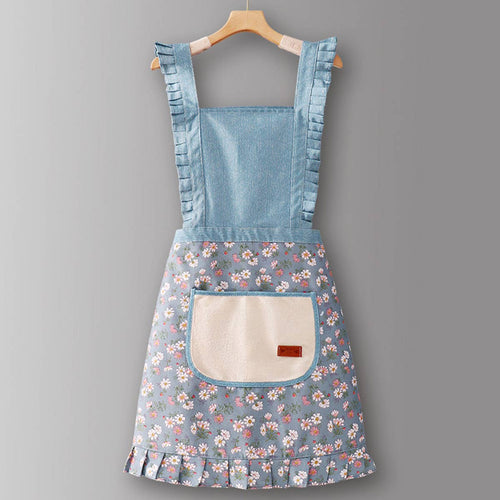 Cute Floral Canvas Apron for Women with Straps_CWMM6580