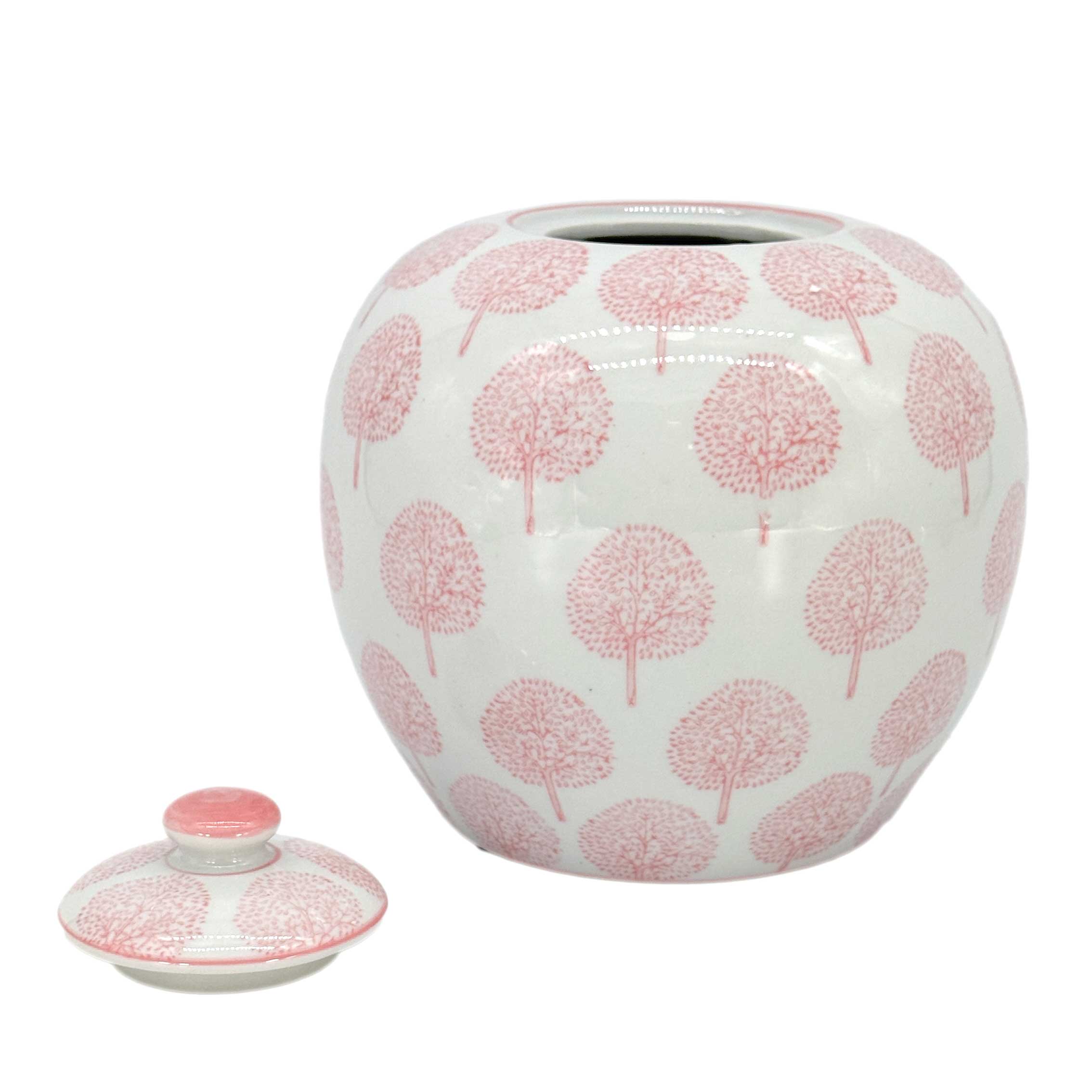Pink & White Floral Chinoiserie Ginger Jar 8"