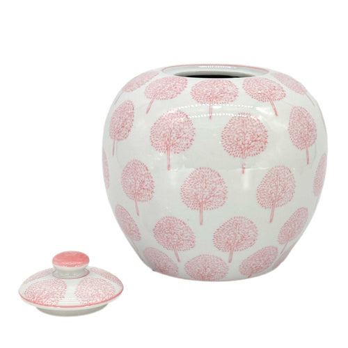 Pink & White Floral Chinoiserie Ginger Jar 8"