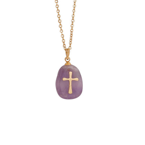 WOMEN NATURAL STONE CROSS NECKLACE_CWAJE0630