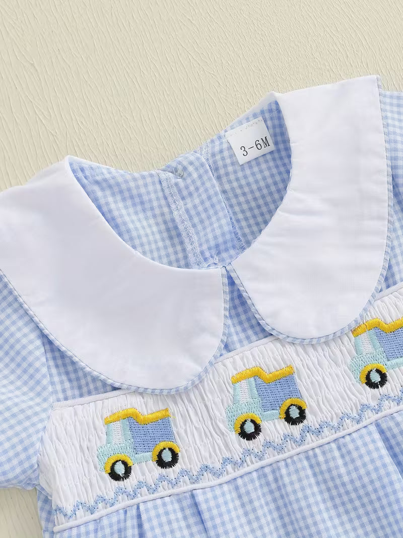 Smocked Trucks Baby Romper