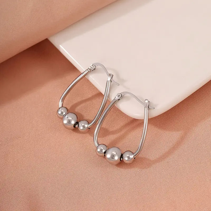 Sterling Silver 3-Beaded Hoop Earrings