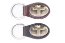 Christian Cross Oval Leather Keychain