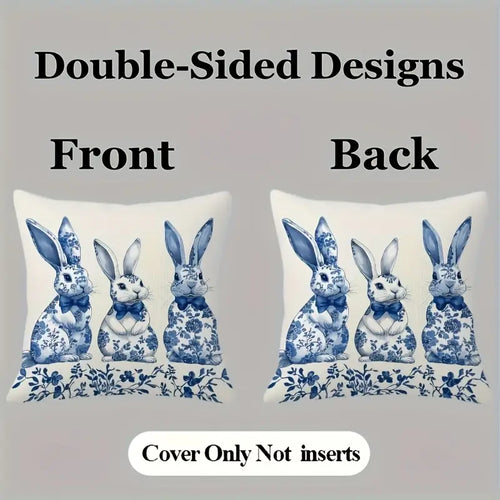 Blue and White Bunny Pillow Covers