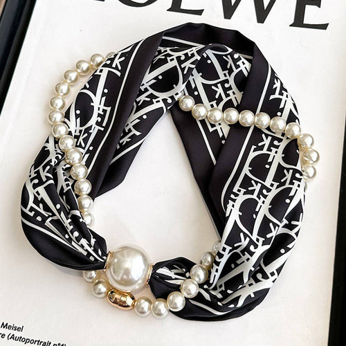 Pearl Magnetic Skinny Silk Neck Scarf_CWASC03931