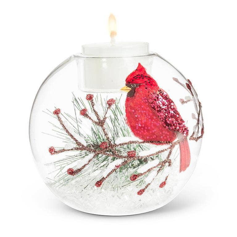 Cardinal on Branch Ball Votive Holder and Flameless Candle