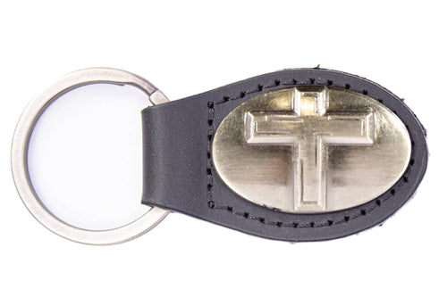 Christian Cross Oval Leather Keychain