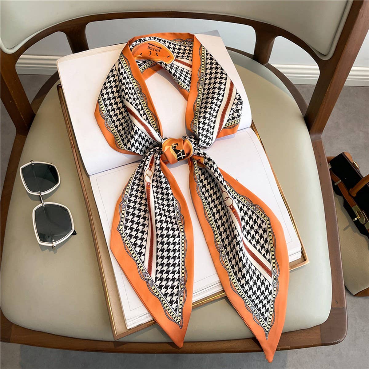 THIN NARROW RIBBON BEVELED SILK HEAD SCARF_CWASC1533