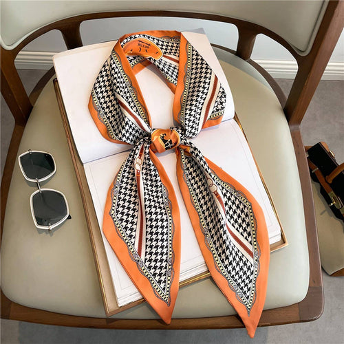 THIN NARROW RIBBON BEVELED SILK HEAD SCARF_CWASC1533
