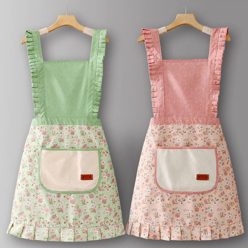 Cute Floral Canvas Apron for Women with Straps_CWMM6580
